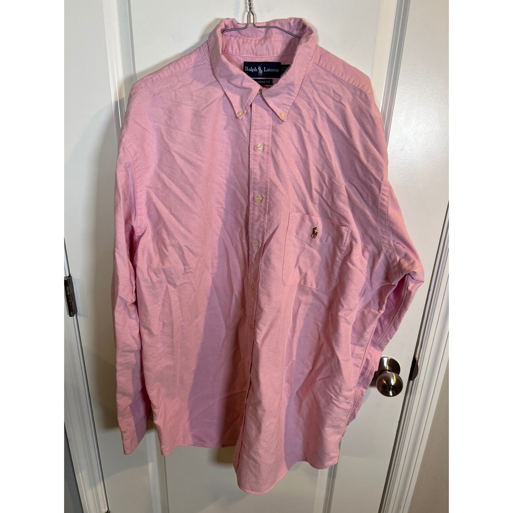 Ralph Lauren Mens Button Down Oxford Classic Fit Pink Shirt